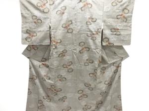 草花模様織出し手織り紬着物